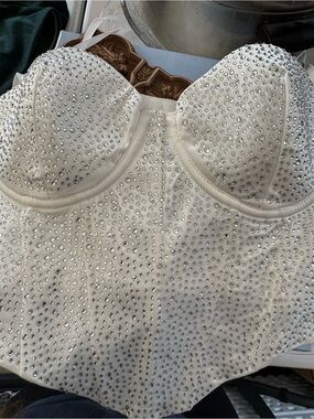 Embellished White Bustier Top with Rhinestones